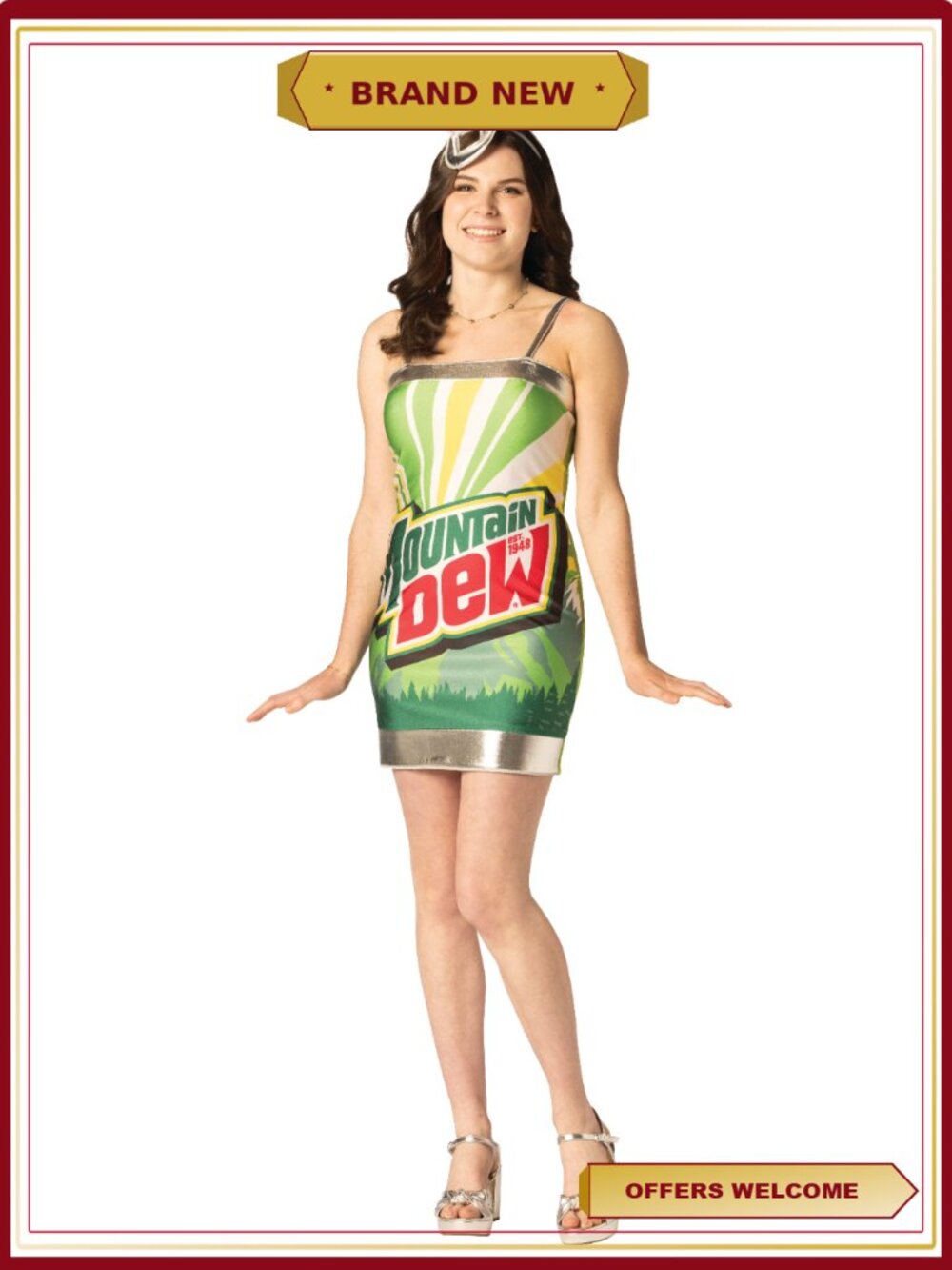 Mountain Dew Costume Dress Spaghetti Strap Women Size 6-10 Halloween